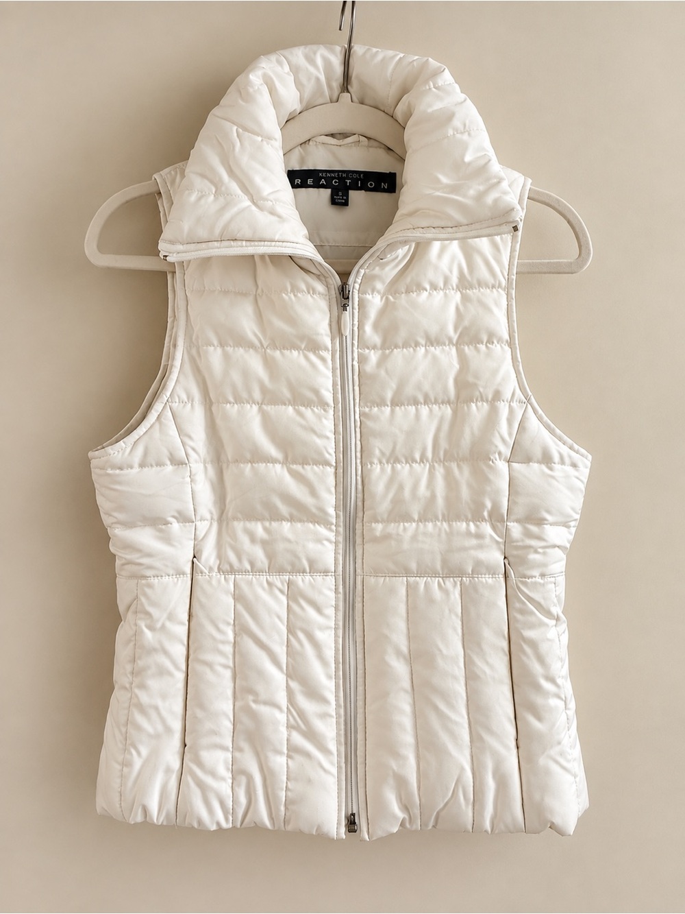 KENNETH COLE REACTION IVORY DOWN PUFFER VEST WOMEN’S S QUILTED ZIP
